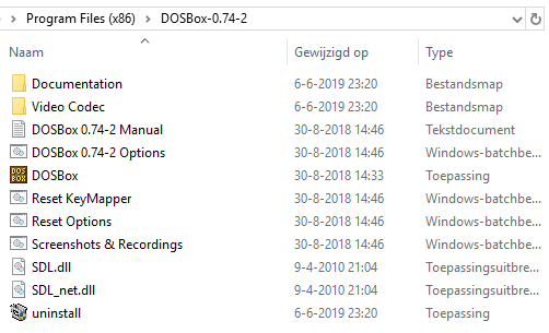 DOSBox folder in Program Files (x86)