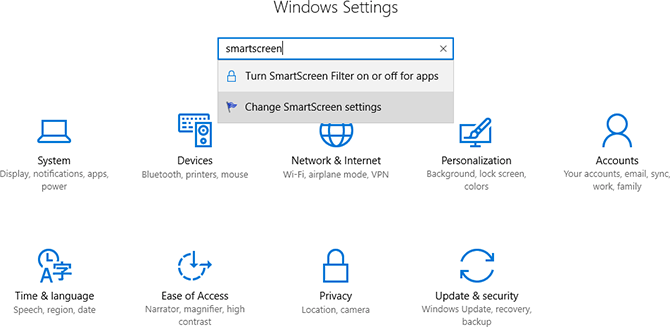Windows Settings panel on Windows 10