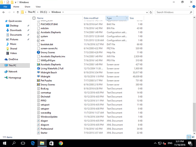 Sorting by File Type in the File Explorer on Windows 10