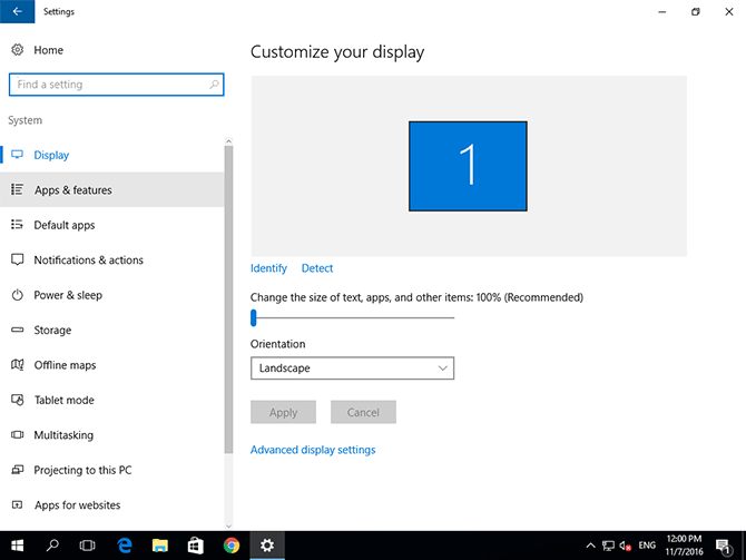 Windows 10 system settings panel with Apps & features highlighted