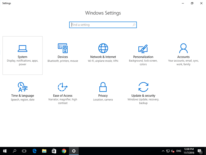 Windows 10 system settings panel