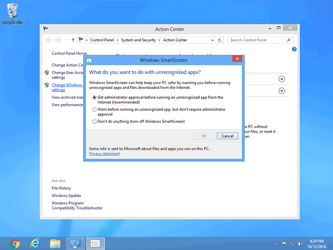 Windows SmartScreen panel