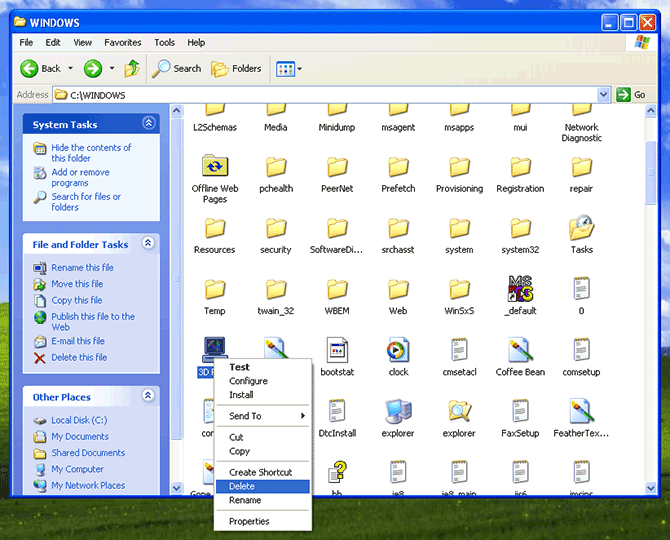 Deleting a file in the Explorer on Windows XP