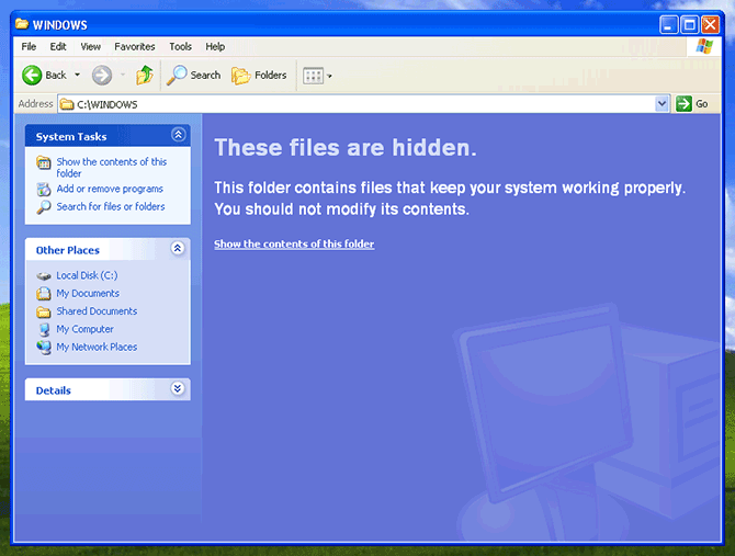 Windows folder hidden files warning message on Windows XP