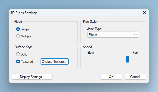 Settings menu of the 3D Pipes screensaver