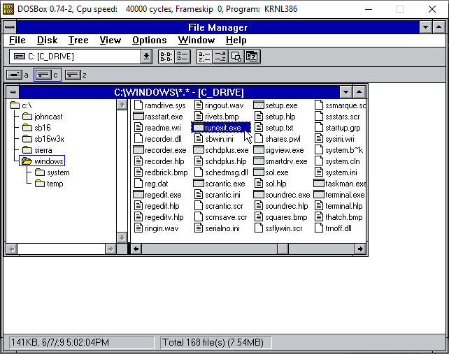 runexit.exe in the Windows 3.1 file manager