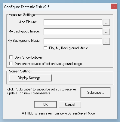 Settings panel of the Fantastic Fish screensaver
