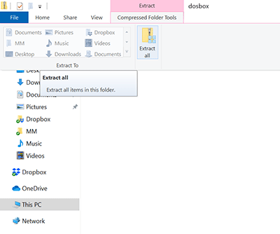 File Explorer showing the Extract All button of the Compressed Folder Tools