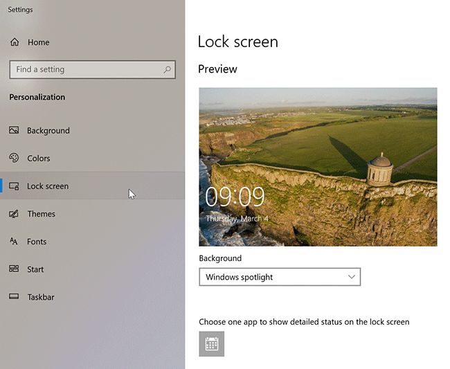 Windows 10 settings for the Lock Screen