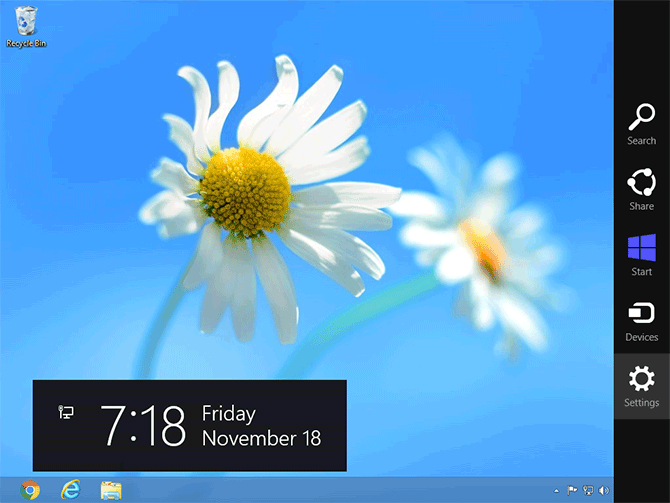 A shortcut panel on the desktop of Windows 8