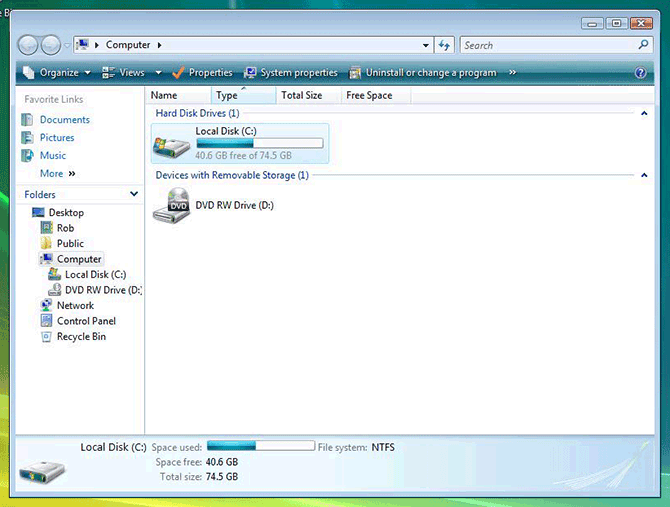 Computer view in the Explorer on Windows Vista