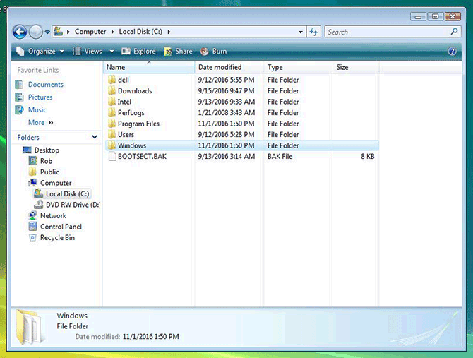 C drive in the Explorer on Windows Vista