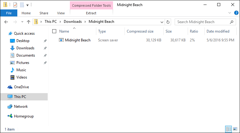 ZIP file opened in Explorer on Windows 10